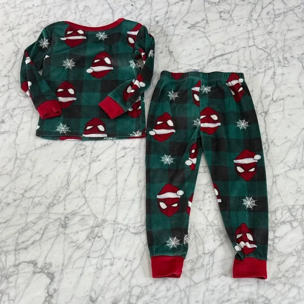 Christmas Spider Man Festive Green Red Kids Pajamas Soft Sz 4T